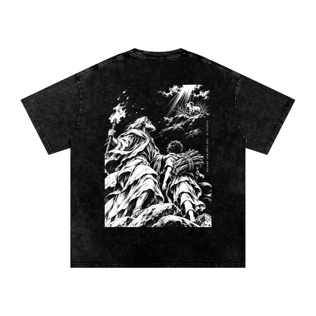 Abraham and Isaac snow washed oversized Christian tee, Genesis collection, view 2