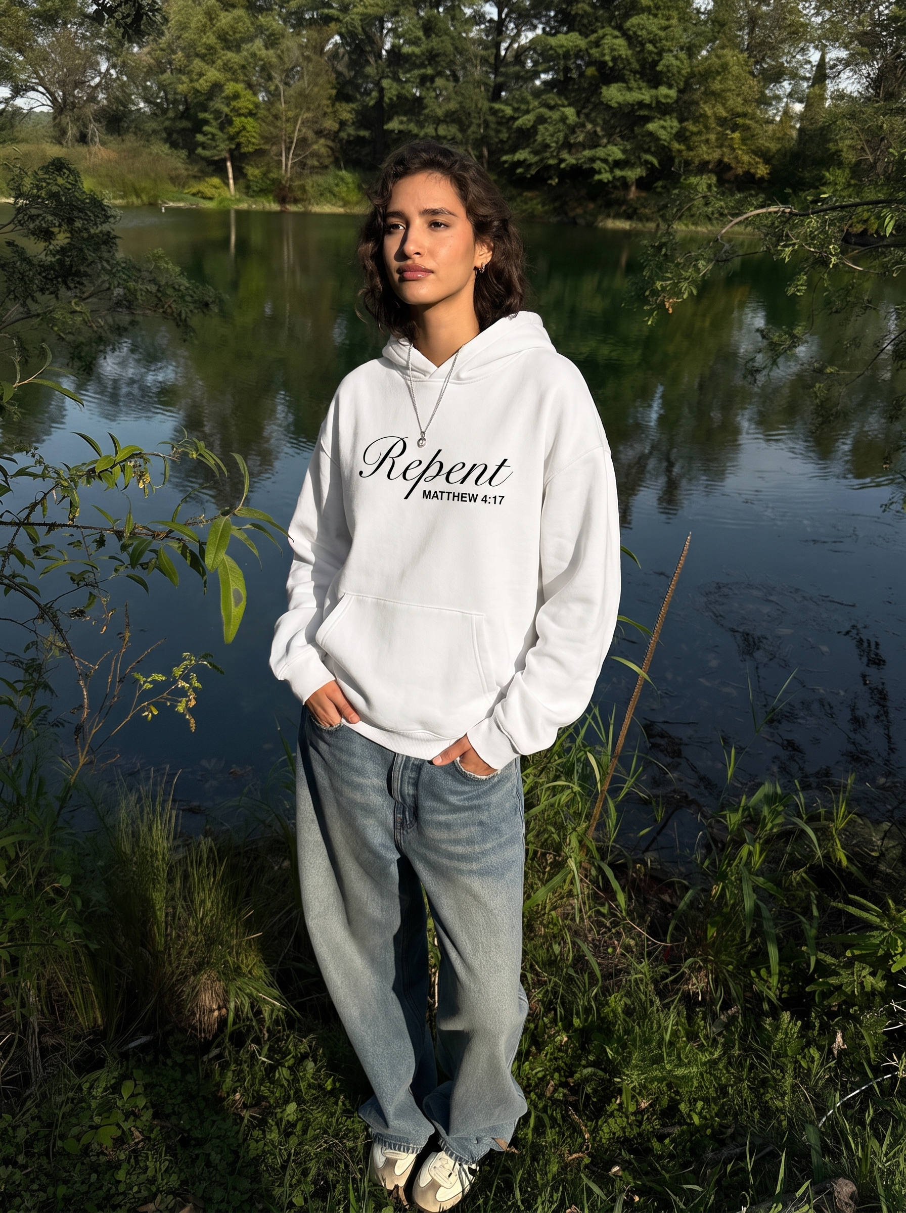 “Matthew 4:17” White Hoodie