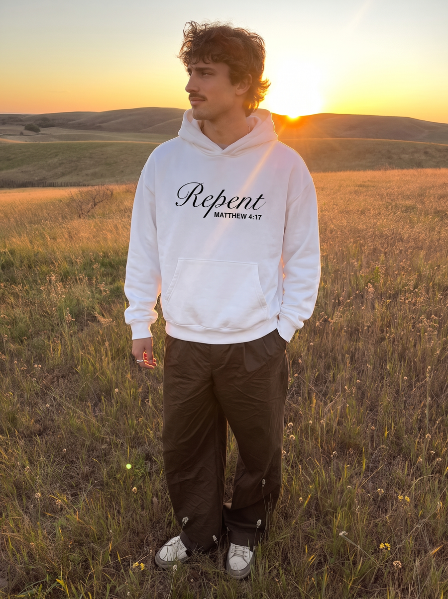 “Matthew 4:17” White Hoodie